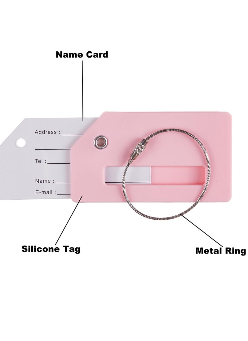 Generic 5 Pack Silicone Luggage Tags with Name ID Card - Quick Spot Anti-Lost Tags for Suitcases, Personalized Bag Tags with Stainless Steel Loops (Pink)  - Image 3