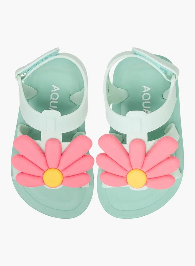 Aqua Flower Applique Sandals with Hook and Loop Closure
