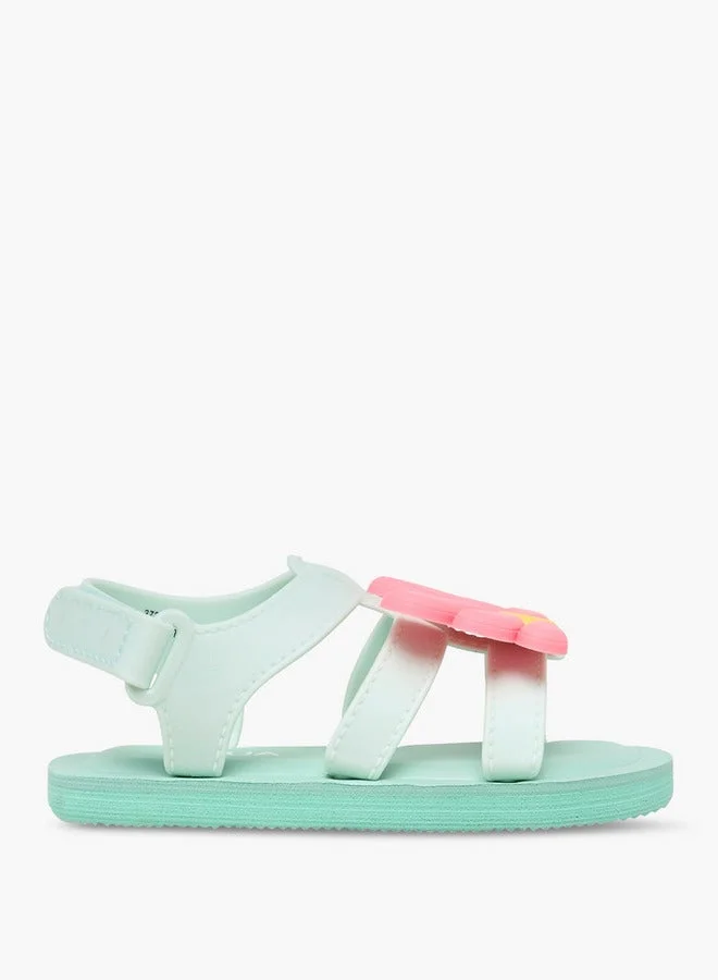 Aqua Flower Applique Sandals with Hook and Loop Closure