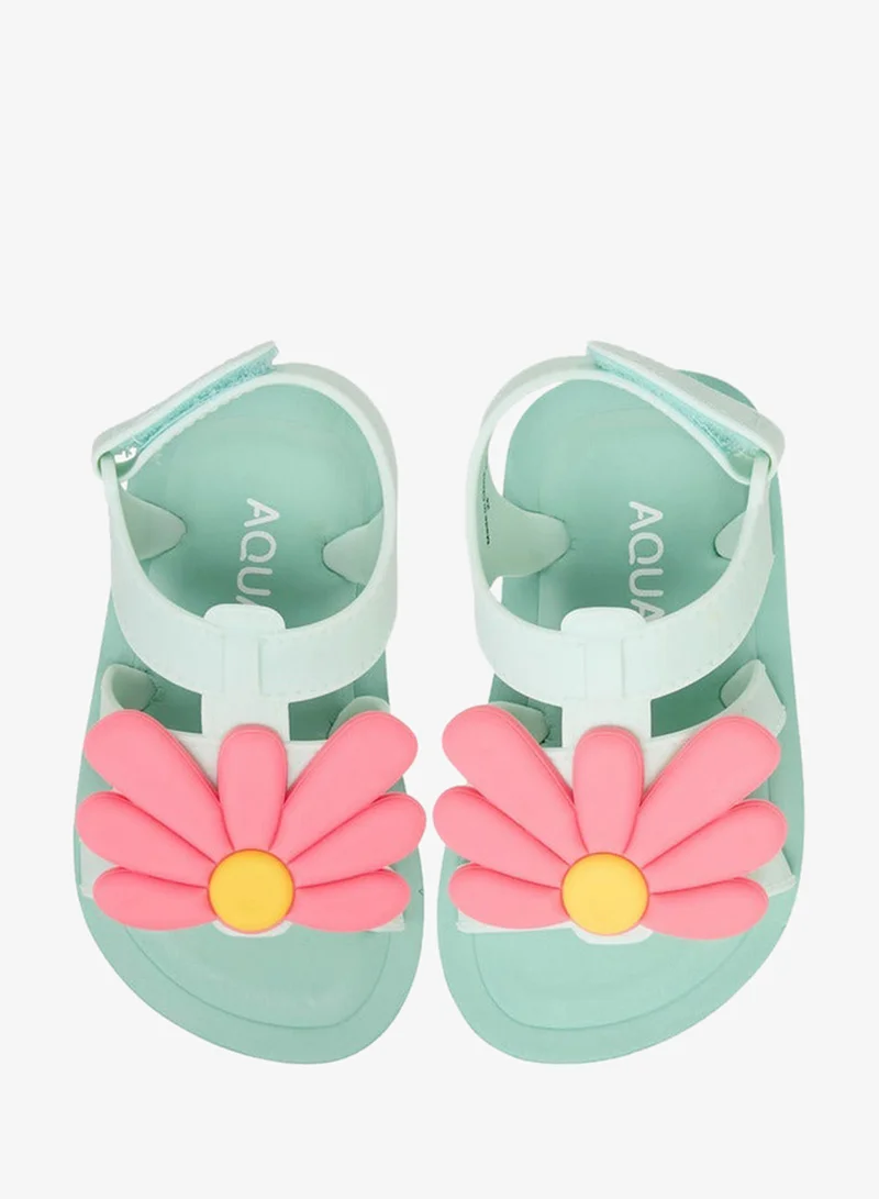 Aqua Flower Applique Sandals with Hook and Loop Closure