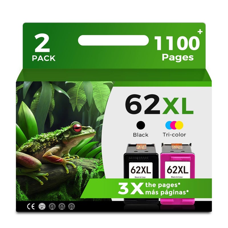 Skyink 62XL Ink Cartridges Replacement for HP Envy 5540 7640 5660 5640 5740 62 62 XL HP62 HP62XL Ink Black Color Combo Pack Use with 5542 5545 5642 5664 5665 7645 8000 200 250 5742 Printer - Image 1