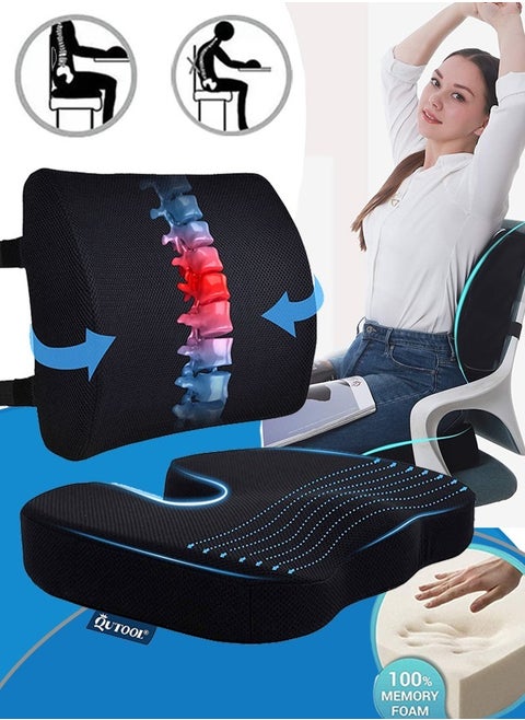 Seat Cushion/Lumbar Support Pillow for Office Chair Car Wheelchair Memory Foam Desk Chair Cushion for Sciatica Lower Back/Tailbone Pain Relief Desk Pad with Adjustable Strap 3D Washable Cover
