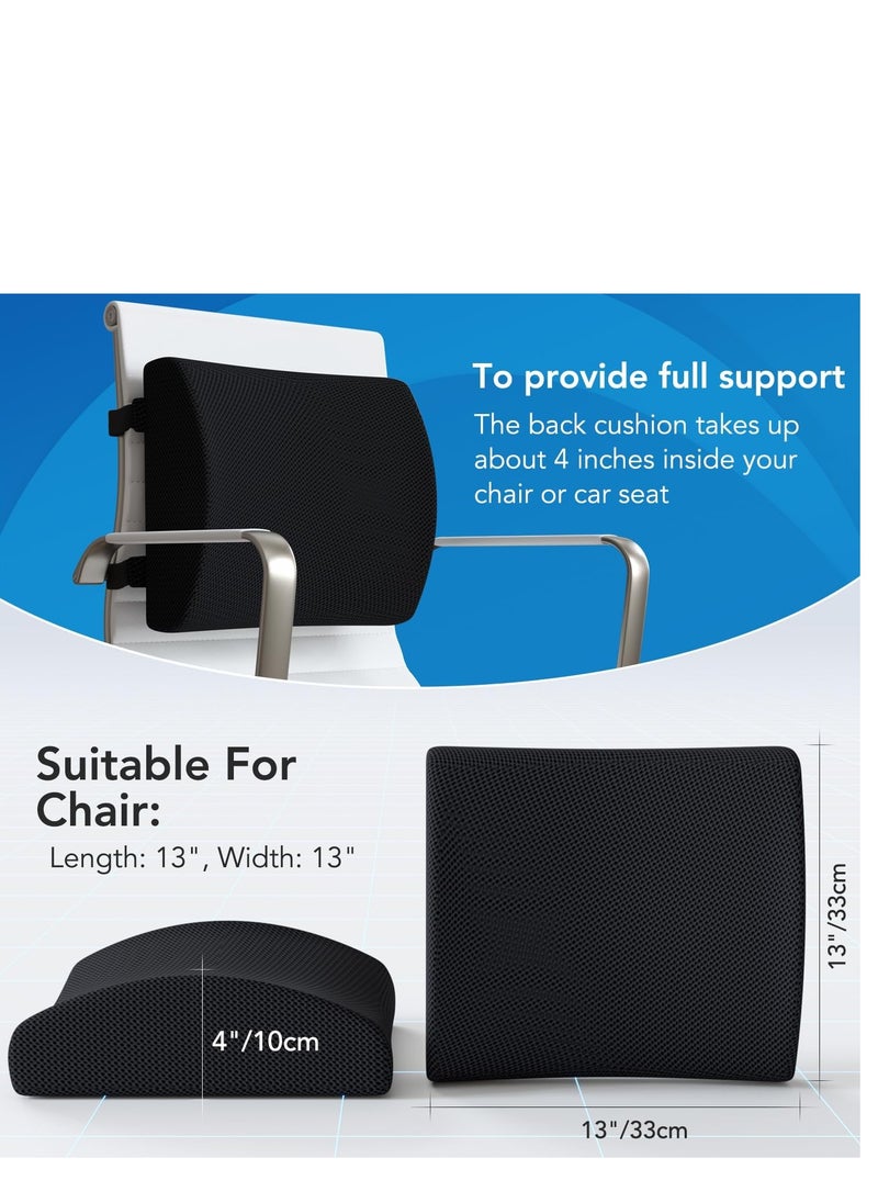 Seat Cushion/Lumbar Support Pillow for Office Chair Car Wheelchair Memory Foam Desk Chair Cushion for Sciatica Lower Back/Tailbone Pain Relief Desk Pad with Adjustable Strap 3D Washable Cover