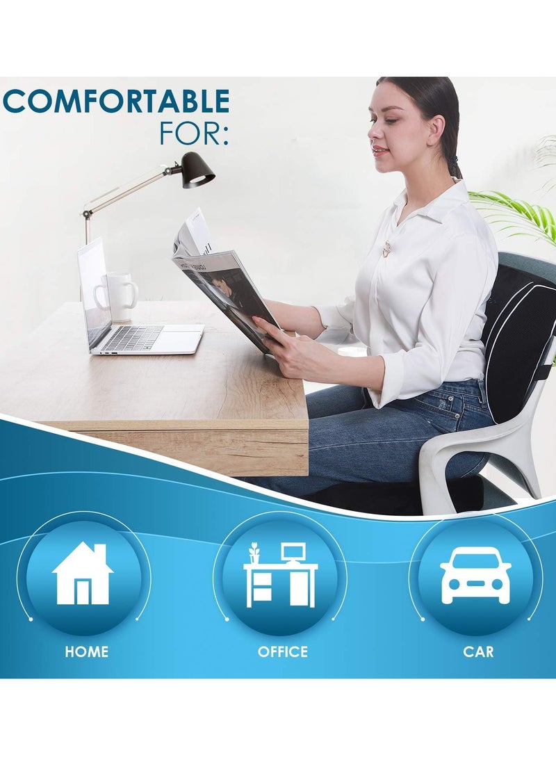Seat Cushion/Lumbar Support Pillow for Office Chair Car Wheelchair Memory Foam Desk Chair Cushion for Sciatica Lower Back/Tailbone Pain Relief Desk Pad with Adjustable Strap 3D Washable Cover