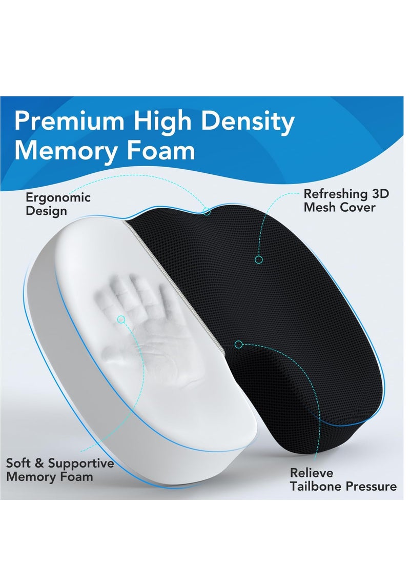 Seat Cushion/Lumbar Support Pillow for Office Chair Car Wheelchair Memory Foam Desk Chair Cushion for Sciatica Lower Back/Tailbone Pain Relief Desk Pad with Adjustable Strap 3D Washable Cover