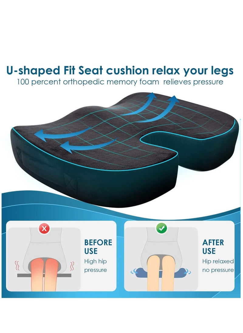 Seat Cushion/Lumbar Support Pillow for Office Chair Car Wheelchair Memory Foam Desk Chair Cushion for Sciatica Lower Back/Tailbone Pain Relief Desk Pad with Adjustable Strap 3D Washable Cover