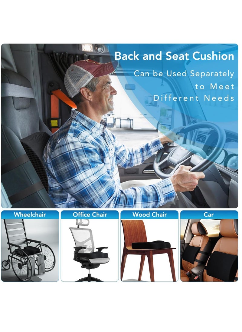 Seat Cushion/Lumbar Support Pillow for Office Chair Car Wheelchair Memory Foam Desk Chair Cushion for Sciatica Lower Back/Tailbone Pain Relief Desk Pad with Adjustable Strap 3D Washable Cover