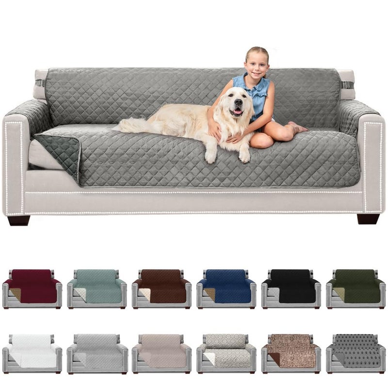 Sofa Shield Couch Slip Cover with Patented Strap, Cushion Protector, US Designed Reversible Stain and Dog Tear Resistant Slipcover, 78 inch Seat, Washable Covers for Dogs Pets Light Gray Charcoal - Image 1