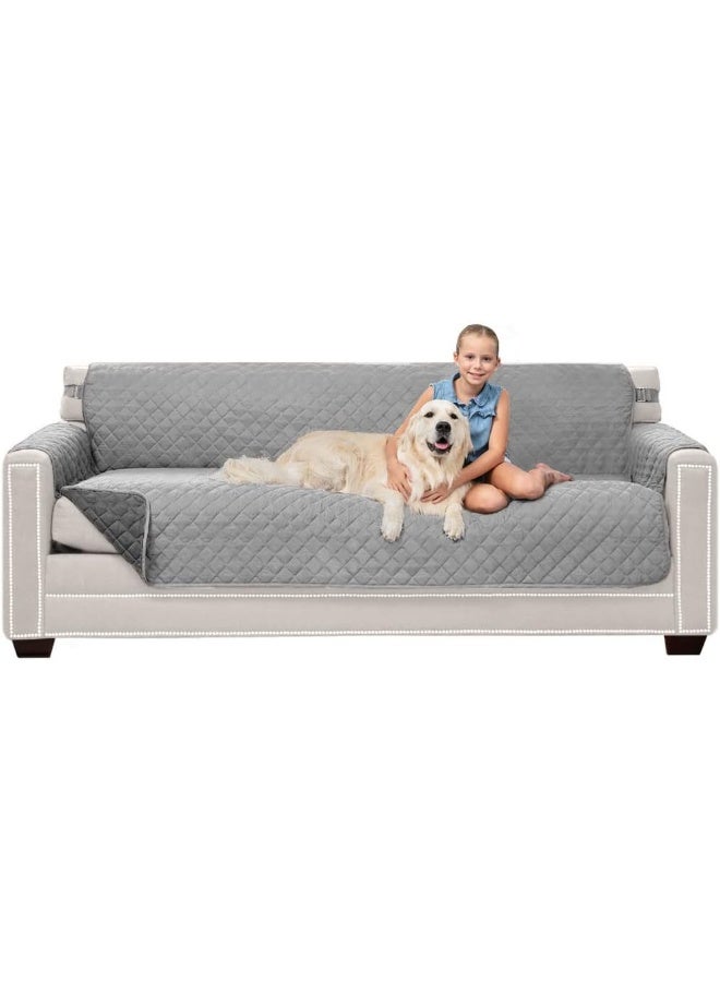 Sofa Shield Couch Slip Cover with Patented Strap, Cushion Protector, US Designed Reversible Stain and Dog Tear Resistant Slipcover, 78 inch Seat, Washable Covers for Dogs Pets Light Gray Charcoal - Image 3