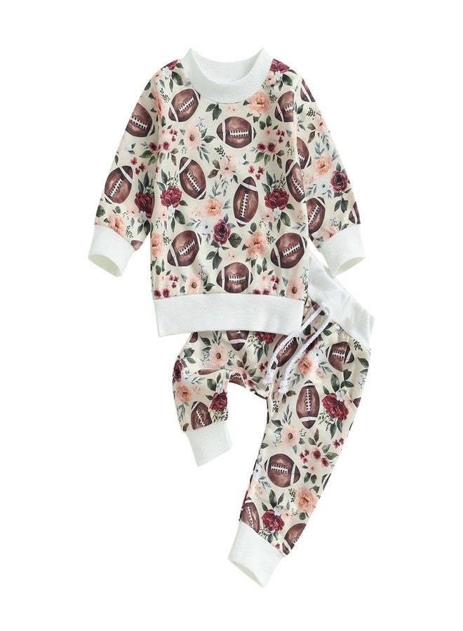 Lamuusaa Newborn Baby Girl Boy Clothes Football Long Sleeve Crewneck Pullover Sweatshirt Long Pants Fall Winter Outfit (Apricot, 0-6 Months) - Image 1