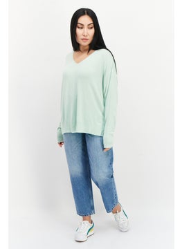 French Connection Women V Neck Long Sleeve Plain Sweater, Mint Green  - Image 3