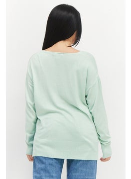 French Connection Women V Neck Long Sleeve Plain Sweater, Mint Green  - Image 2