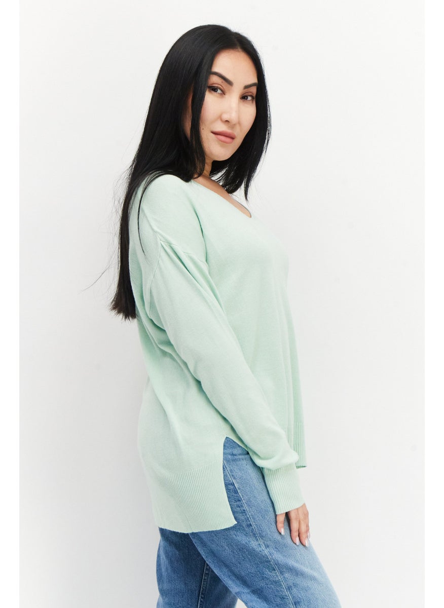 Women V Neck Long Sleeve Plain Sweater, Mint Green - pzsku/ZE70516D1065054253563Z/45/_/1728914970/31eb65e9-be62-4fb1-a9ed-95576cae95c8