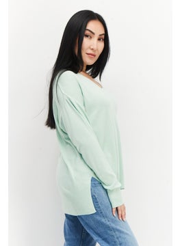 French Connection Women V Neck Long Sleeve Plain Sweater, Mint Green  - Image 4