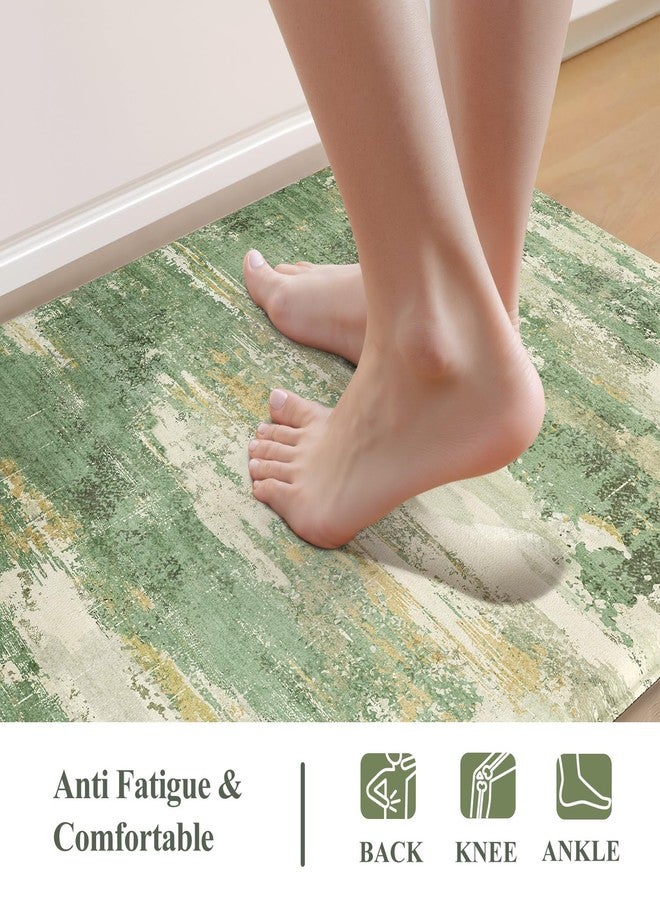 Collive Kitchen Mats Cushioned Anti Fatigue, Modern Abstract Non Slip Kitchen Floor Mat Waterproof Green Sink Rug 2 Piece, Comfort Desk Standing Rugs for Bedroom, Office, Laundry, 17"x29"+17"x47" - Image 2