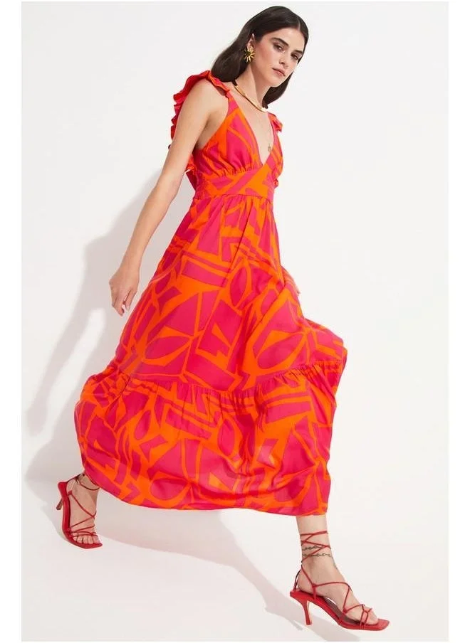 JUNE Printed Ruffled Maxi Dress