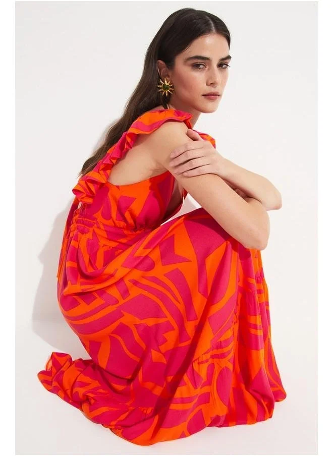 JUNE Printed Ruffled Maxi Dress