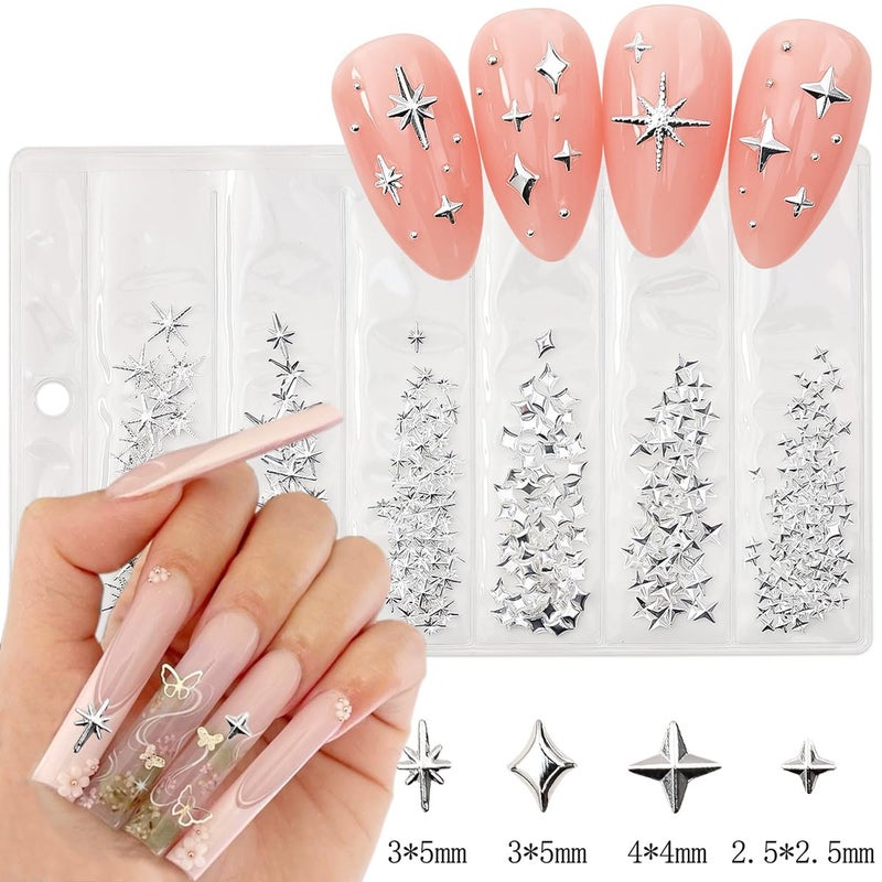 KRTBKR 400Pcs Star Nail Charms for Nails Art 3D Gold Silver Star Nail Charms Metallic Studs Rhinestones Stars Nail Jewelry Decorations Manicure Kit Supplies Accessories for Women Acrylic Manicure Salon - Image 5
