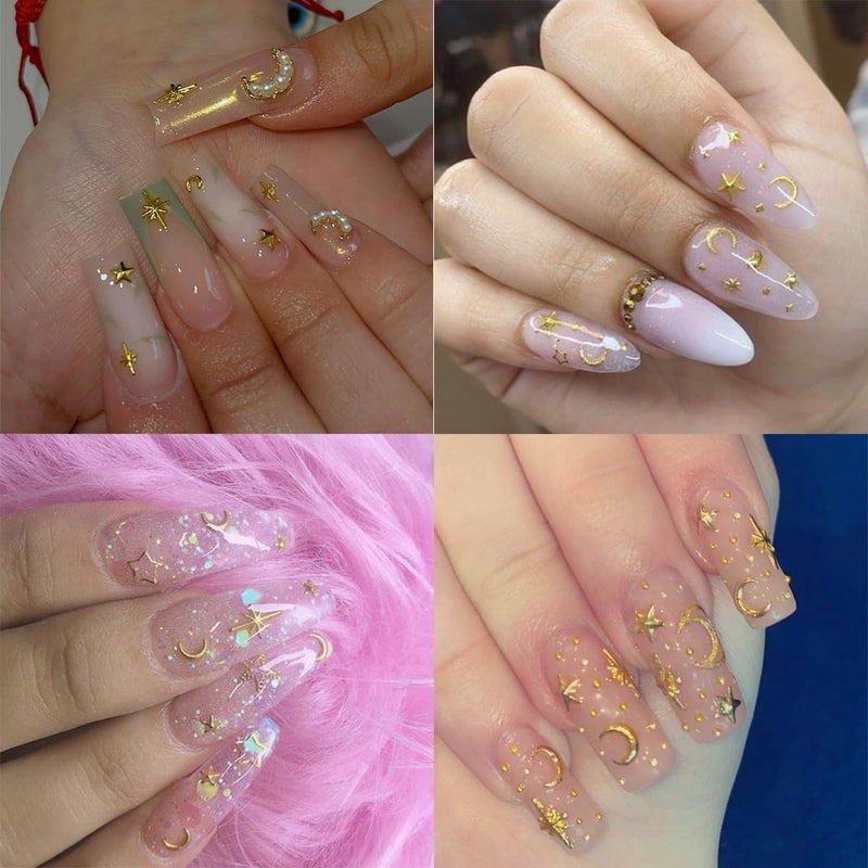 KRTBKR 400Pcs Star Nail Charms for Nails Art 3D Gold Silver Star Nail Charms Metallic Studs Rhinestones Stars Nail Jewelry Decorations Manicure Kit Supplies Accessories for Women Acrylic Manicure Salon - Image 3