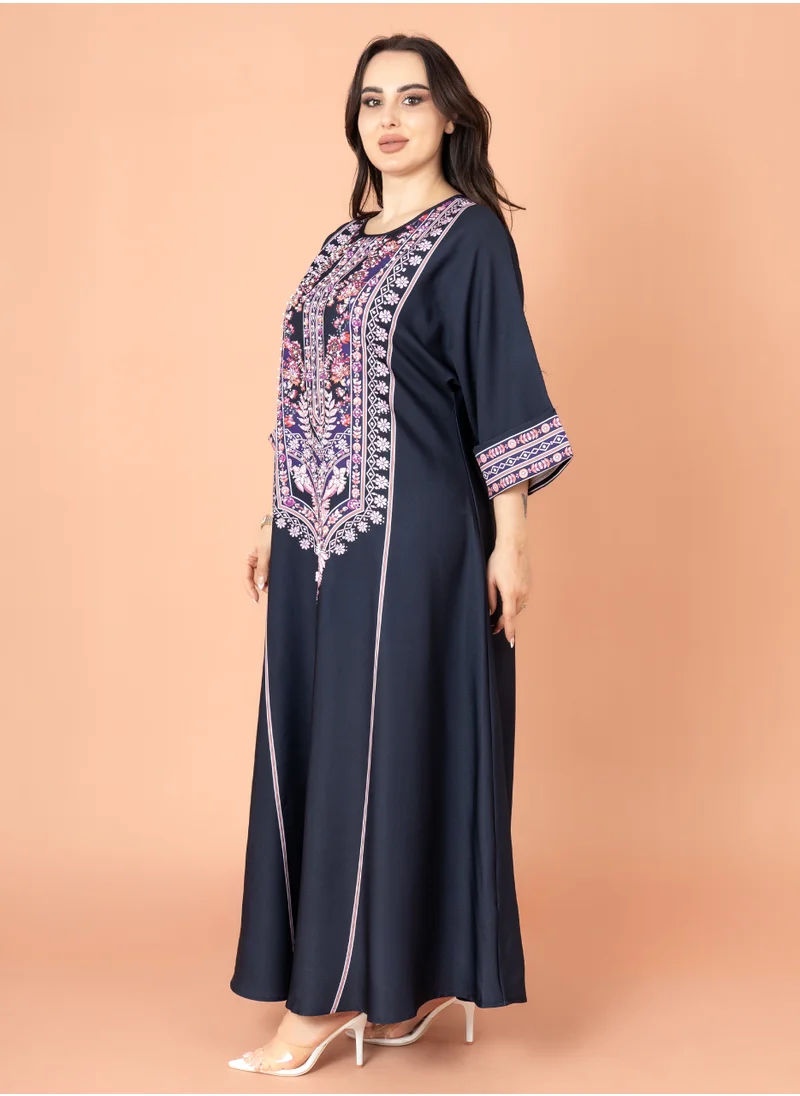 IKKXA Solid Printed Jalabiya IK1003 Blue
