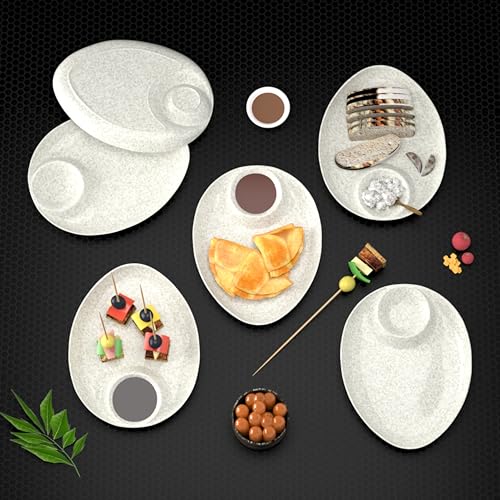 Castleite Wales Multi-Purpose Kitchen Serving Platter: Deluxe Melamine Crockery Set of 6 - Versatile Chip and Dip Dish for Snacks, Starters & Desserts (Marble White) - Image 1