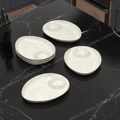 Castleite Wales Multi-Purpose Kitchen Serving Platter: Deluxe Melamine Crockery Set of 6 - Versatile Chip and Dip Dish for Snacks, Starters & Desserts (Marble White) - Image 3