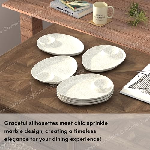 Castleite Wales Multi-Purpose Kitchen Serving Platter: Deluxe Melamine Crockery Set of 6 - Versatile Chip and Dip Dish for Snacks, Starters & Desserts (Marble White) - Image 5