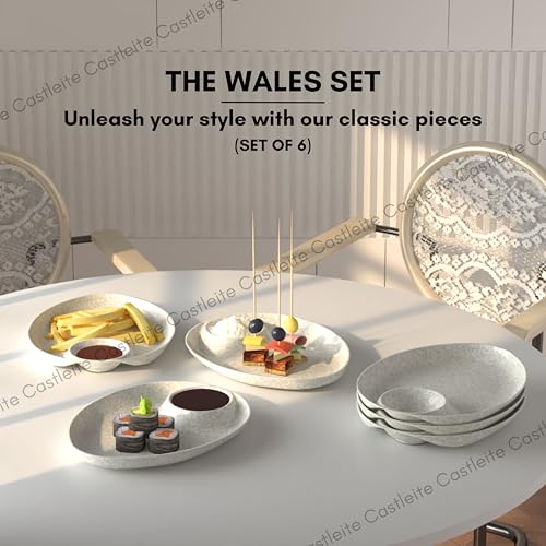 Castleite Wales Multi-Purpose Kitchen Serving Platter: Deluxe Melamine Crockery Set of 6 - Versatile Chip and Dip Dish for Snacks, Starters & Desserts (Marble White) - Image 2