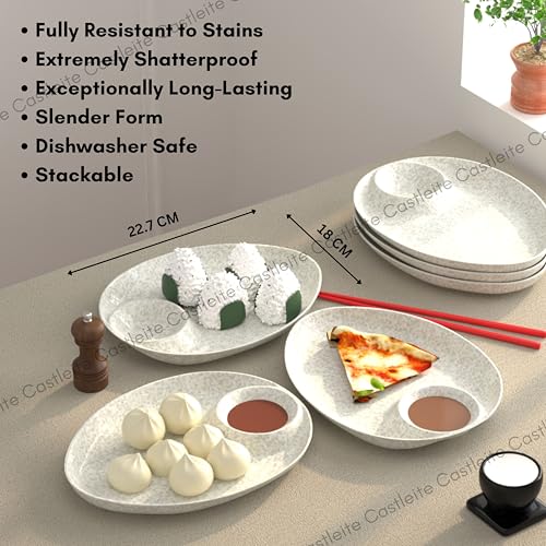 Castleite Wales Multi-Purpose Kitchen Serving Platter: Deluxe Melamine Crockery Set of 6 - Versatile Chip and Dip Dish for Snacks, Starters & Desserts (Marble White) - Image 4
