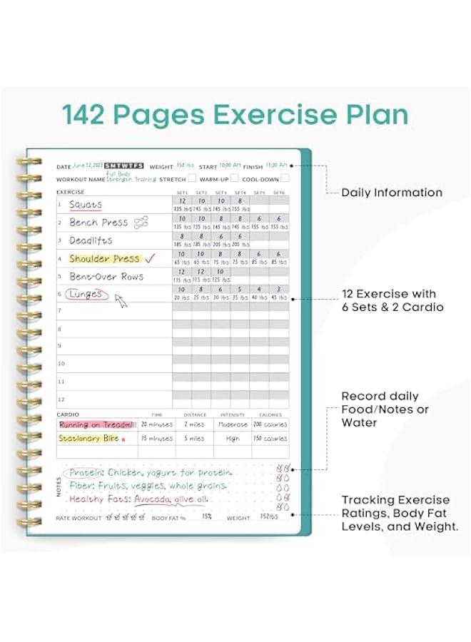 Arabest Fitness Workout Journal for Women & Men, A5(5.5 x 8.2) Workout Log Book Planner for Tracking, Progress, and Achieving Your Wellness Goals-Blue - Image 2