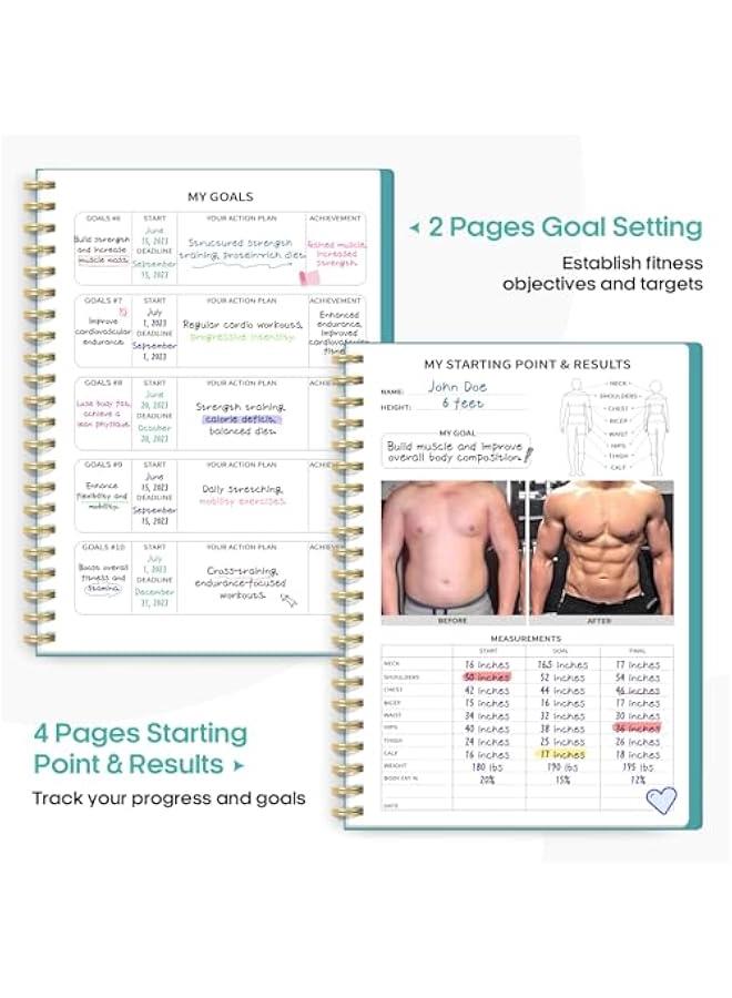 Arabest Fitness Workout Journal for Women & Men, A5(5.5 x 8.2) Workout Log Book Planner for Tracking, Progress, and Achieving Your Wellness Goals-Blue - Image 3