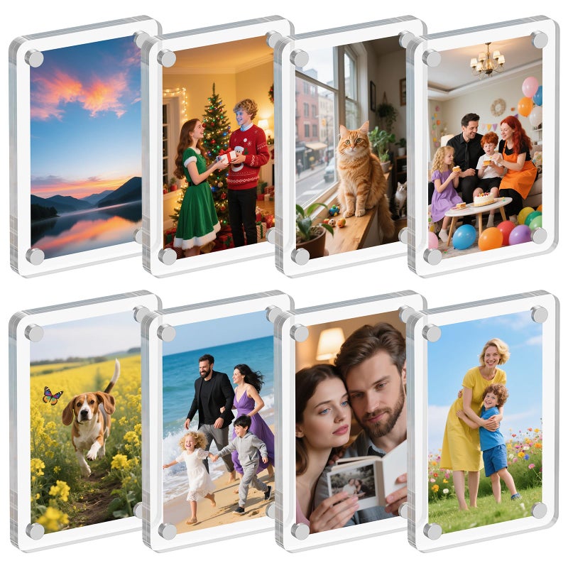 Dooiclear 8 Pack Acrylic Magnetic Picture Frame for Fridge, 2.36x3.54 Inch Polaroid Frame for Refrigerator, Clear Instax Photo Frames, Mini Picture Magnet Frames for Home, School, Office - Image 1