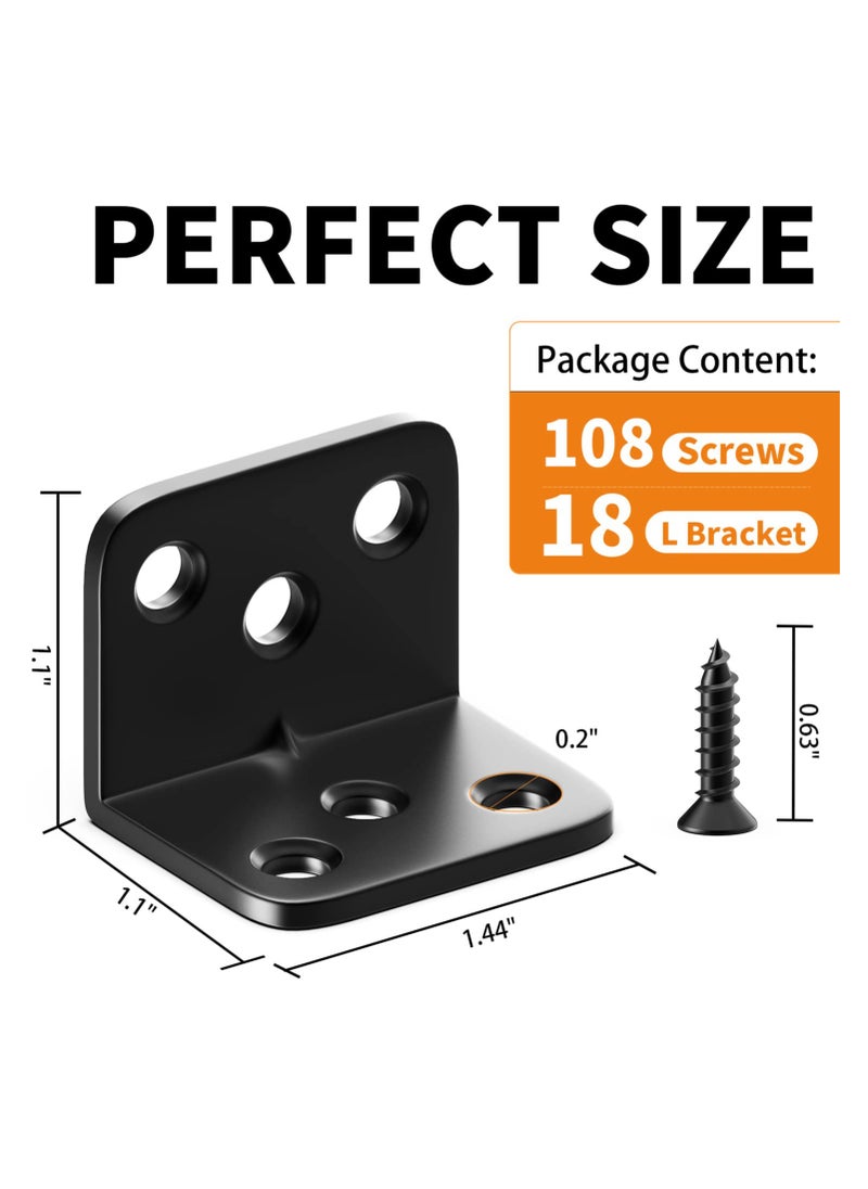 Excefore - 18 Pcs L Bracket Small Shelf Bracket, Heavy Duty L Brackets for Shelves, Premium Corner Bracket Angle Bracket, Black Metal Corner Brace for Wood Furniture Cabinet +108 Screws - Image 1