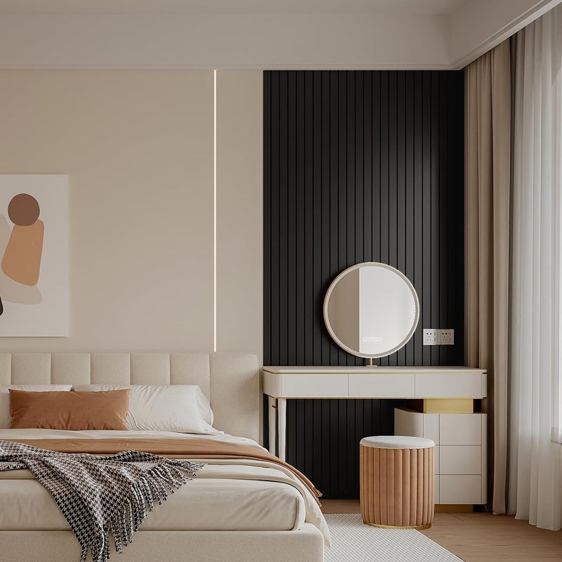 YLL YLL PVC Slat Wall Panel Peel and Stick 118"x 15.7" Faux Black Wood Grain Slat Panel Self-Adhesive Wallpaper Soundproof 3D Wall Panels - Image 5