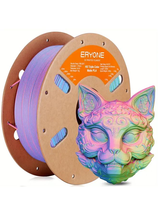 ERYONE Matte Tri Color PLA Filament 1kg Black Yellow Blue Gradient - Image 1