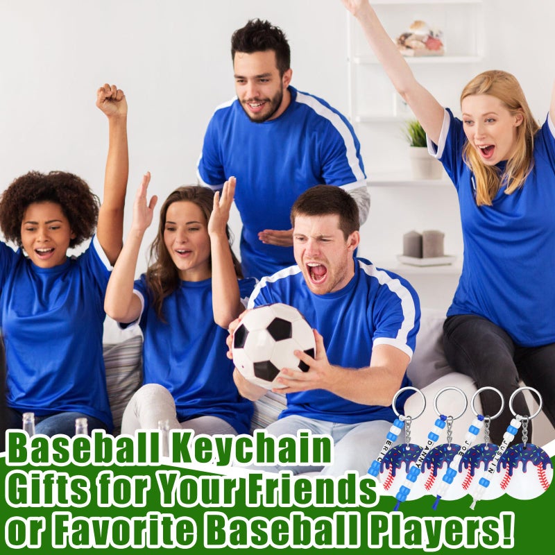 Nosiny 12 Pcs Baseball Ice Cream Drip Keychain DIY Bead Acrylic Key Chain Making Kit Craft 2 Inch Baseball Party Favors Team Gifts Sports Adjustable Letter Beads Decor for Bag(Blue) - Image 5
