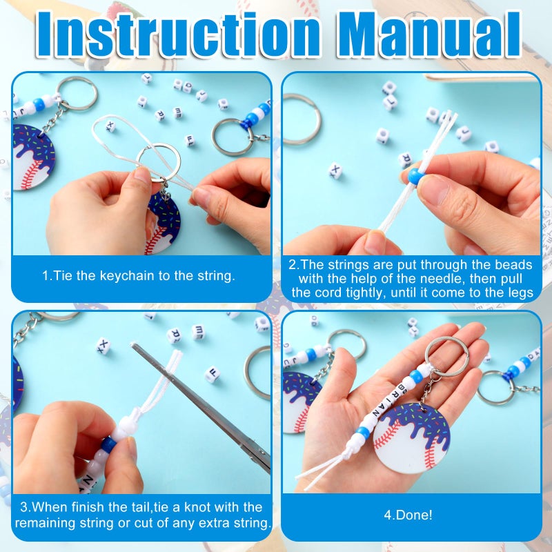 Nosiny 12 Pcs Baseball Ice Cream Drip Keychain DIY Bead Acrylic Key Chain Making Kit Craft 2 Inch Baseball Party Favors Team Gifts Sports Adjustable Letter Beads Decor for Bag(Blue) - Image 2