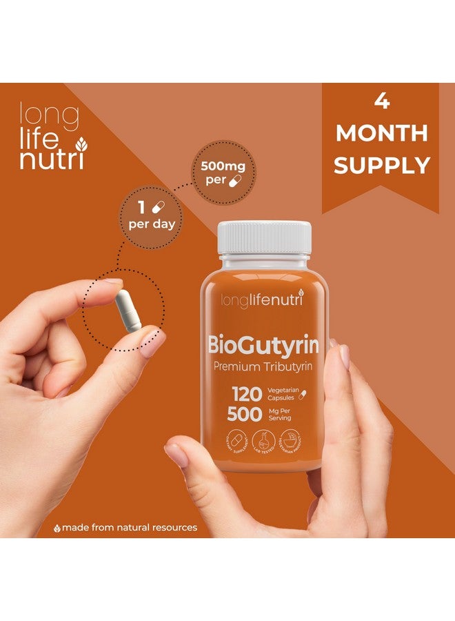 LongLifeNutri BioGutyrin - Tributyrin 500mg, Postbiotic Supplement for Gut Function & Nutrient Absorption, 120 Vegetarian Capsules, Butyric Acid for Butyrate Production, 4-Month Supply, GMP Certified, Made in USA - Image 5
