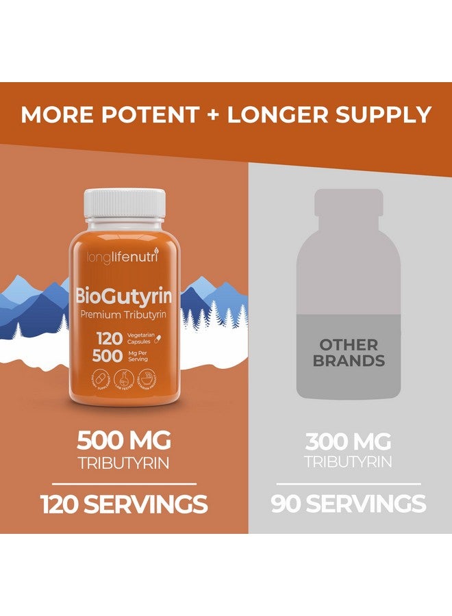 LongLifeNutri BioGutyrin - Tributyrin 500mg, Postbiotic Supplement for Gut Function & Nutrient Absorption, 120 Vegetarian Capsules, Butyric Acid for Butyrate Production, 4-Month Supply, GMP Certified, Made in USA - Image 3