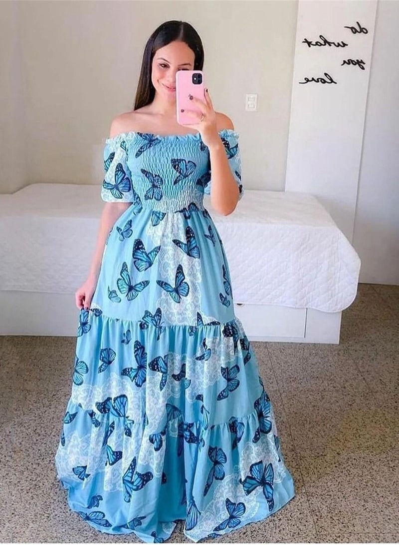 Loquat Spring And Summer Women's Dress Floral Fashion Shoulder Long Multicolour 