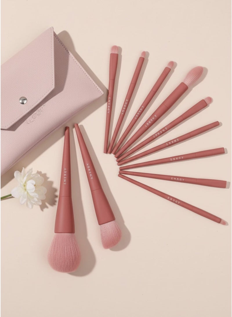 إينرجي مجموعة فرش مكياج ناعمة 10 قطع مع حافظة جلد PU وردية – مجموعة ENERGY - Image 1