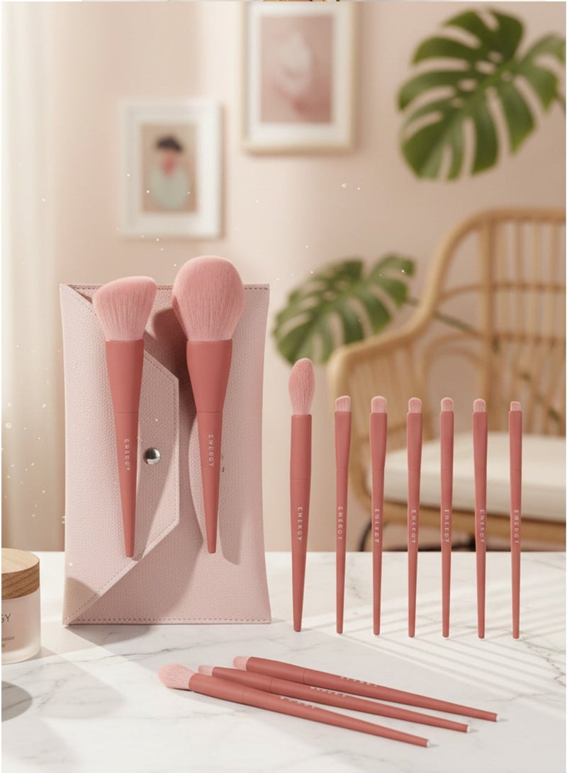 إينرجي مجموعة فرش مكياج ناعمة 10 قطع مع حافظة جلد PU وردية – مجموعة ENERGY - Image 2