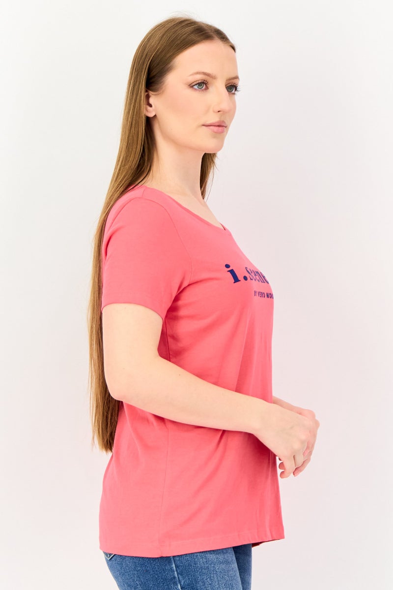 VERO MODA I Scenery by Vero Moda Women Crew Neck Short Sleeve Brand Logo T Shirt, Dark Pink - Image 2