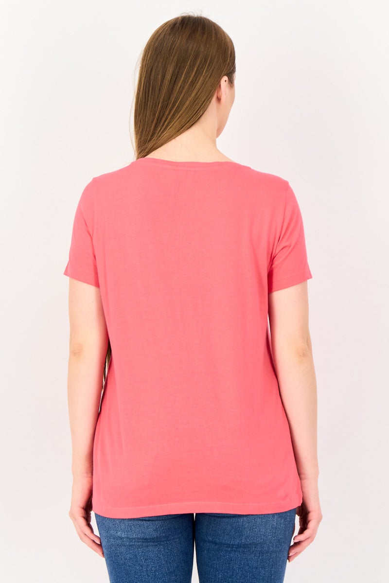 VERO MODA I Scenery by Vero Moda Women Crew Neck Short Sleeve Brand Logo T Shirt, Dark Pink - Image 3