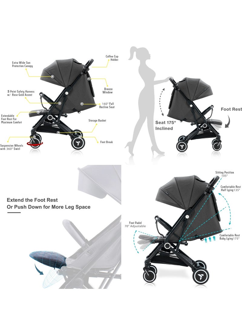 TEKNUM Travel Cabin Stroller with Coffee Cup Holder - Slate Grey - Image 3