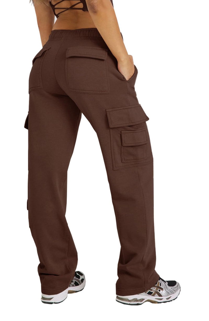 Waitfairy Cargo Sweatpants for Women - Straight Leg Fleece Lined Joggers Women Barrel Sweat Pants for Girls Y2k Clothes Gingerbread Brown L - Image 1