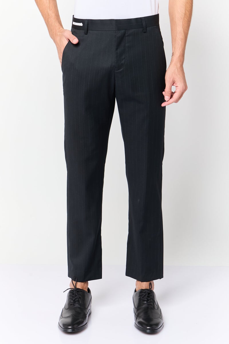 SELECTED Men Regular Fit Stripe Straight Pants, Black - Image 1