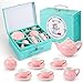 CHENP.HMC CHENPHMC Tea Party Set for Little Girls 13 Piece Sets Kids Tin Tea Party with Cups Saucers Plates  Serving Trays Girls Birthday Gift Pastel Polka Dots - Image 4