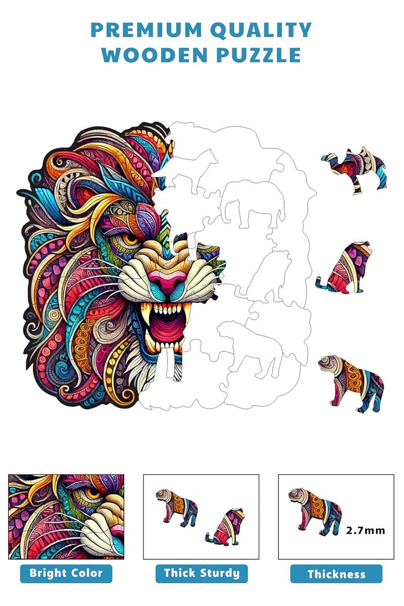 Webby Majestic Lion Jigsaw Puzzle | Travel Game | Zentangle Art Design Wooden Puzzle Toy for Kids and Adults (25 Pieces) - Image 3