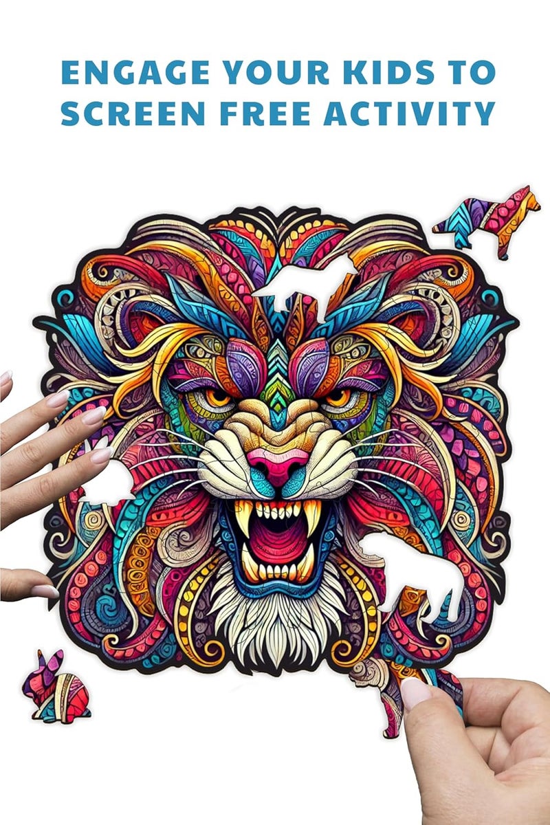 Webby Majestic Lion Jigsaw Puzzle | Travel Game | Zentangle Art Design Wooden Puzzle Toy for Kids and Adults (25 Pieces) - Image 2